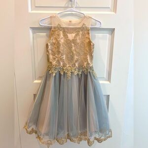 Us Angels Ice Blue and Gold A-Line Sundress for Weddings